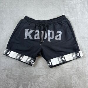 Kappa Shorts Men XL Logo Tape Athletic Gym Streetwear Black